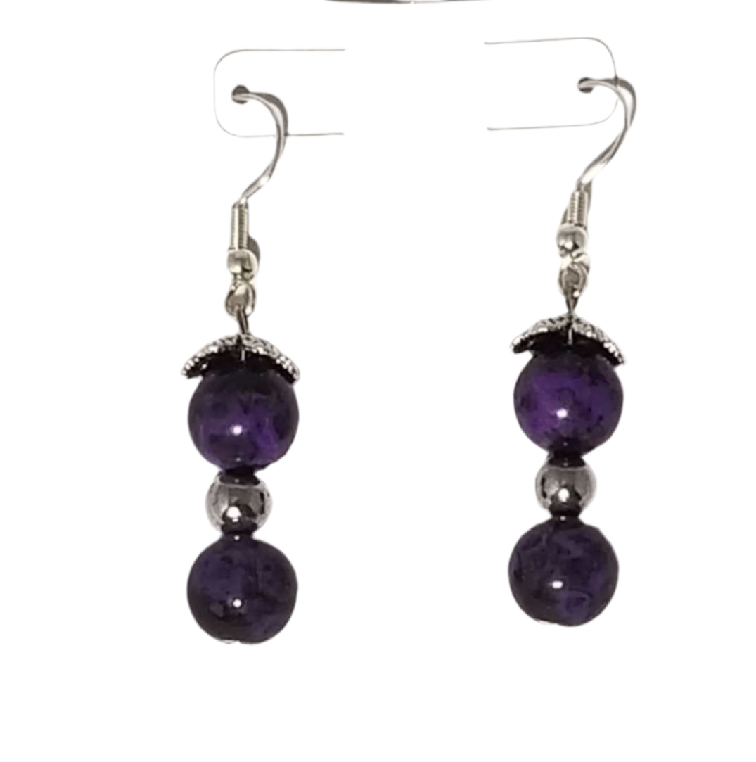 Women's Purple and Black 2-Tier Dangle Earrings