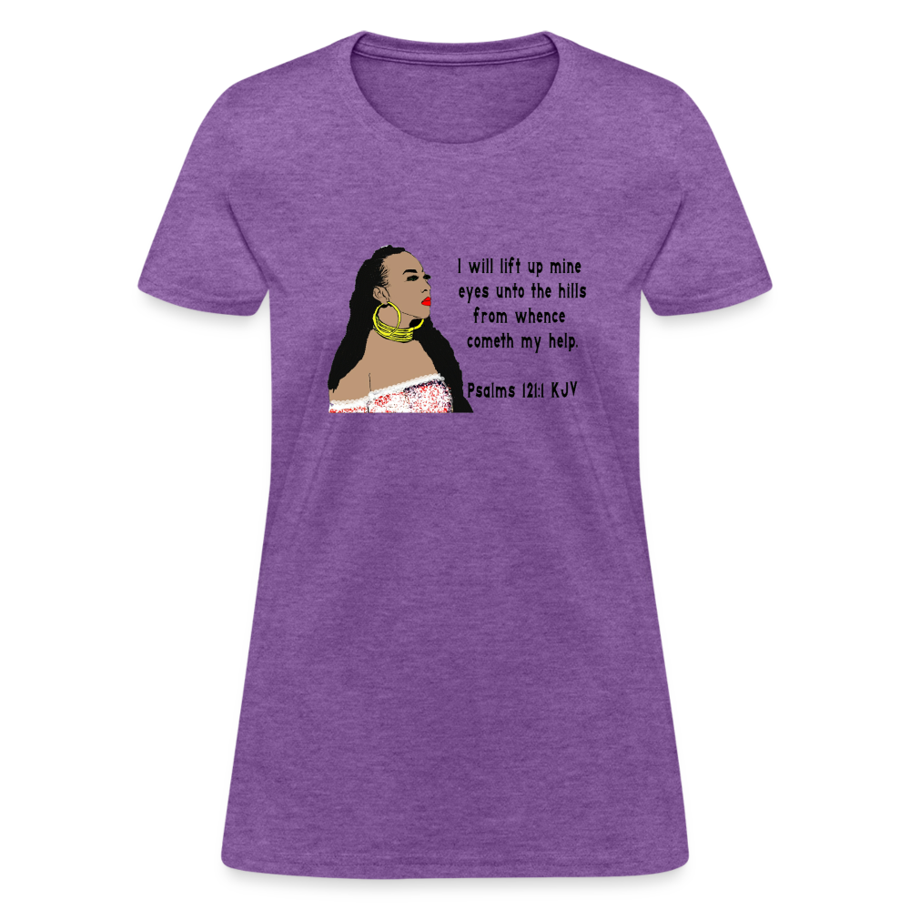 Women's Relaxed Fit T-Shirt Psalms 121:1 - purple heather