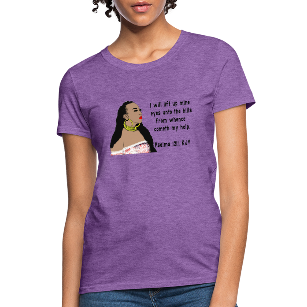 Women's Relaxed Fit T-Shirt Psalms 121:1 - purple heather