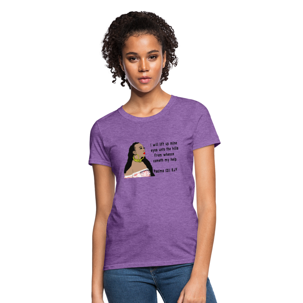 Women's Relaxed Fit T-Shirt Psalms 121:1 - purple heather