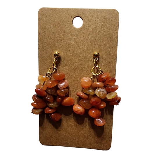 Amber Gemstone Tri-Dangle Earrings