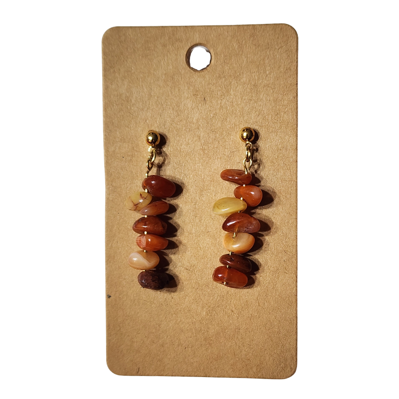 Amber Gemstone Single-Tier Dangle Earrings w/ Gold-Tone Posts, Pierced