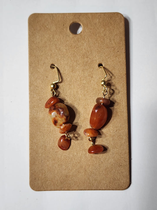 Amber Gemstone Dangle Earrings w/ Gold-Tone Hooks, Pierced