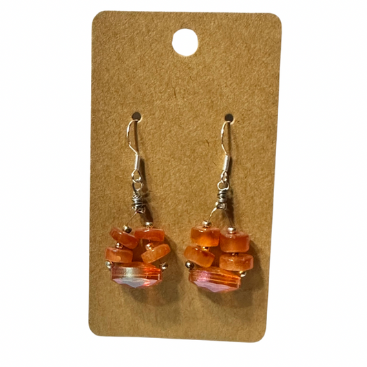 Orange Cluster Beaded Dangle Earrings