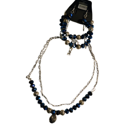 Blue & Silver Layered Necklace Set