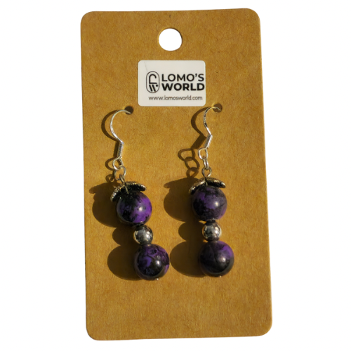 Women's Purple and Black 2-Tier Dangle Earrings