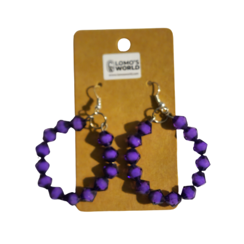 Vibrant Purple Beaded Hoop Earrings