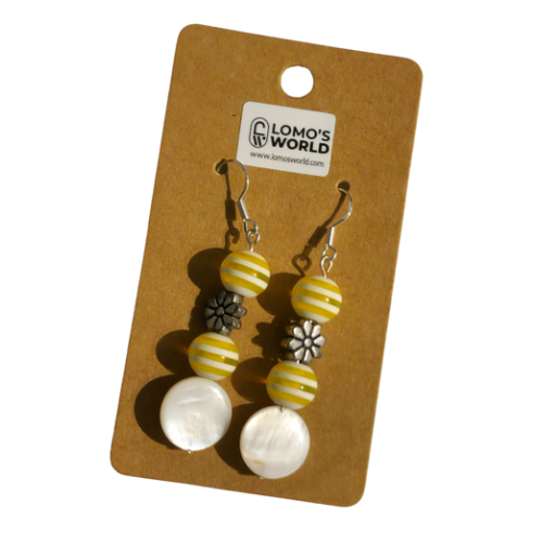 Sunny Yellow and Shell Bead Earrings