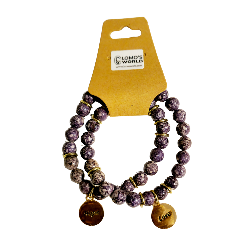 Purple "Hope & Love" Beaded Bracelet Set