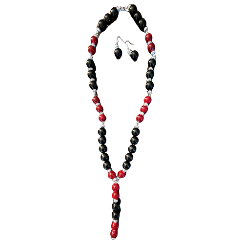 Elegant Red & Black Beaded Necklace Set