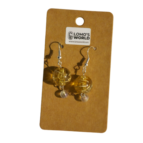 Golden Glass Bead Dangle Earrings