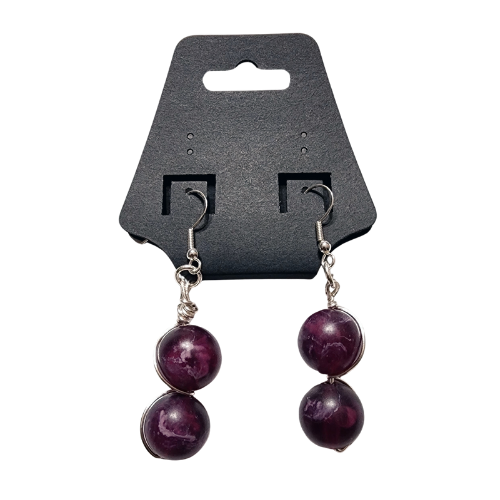 Double Purple Marble Bead Earrings