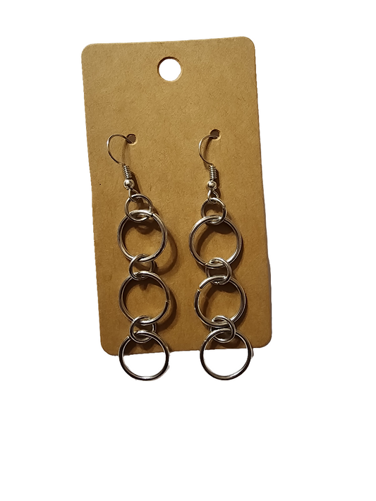 Minimalist Silver Ring Dangle Earrings, Pierced