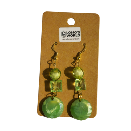 Green Shell and Bead Dangle Earrings