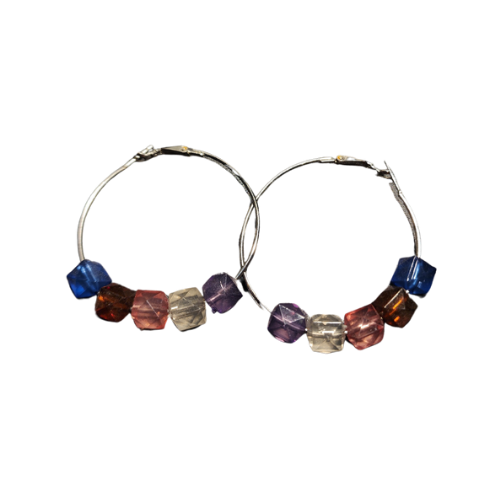 Multi-Colored Faceted Beads Hoop Earrings