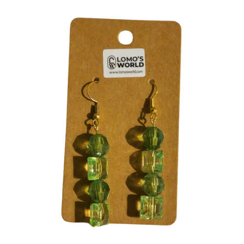 Green Cube and Bead Drop Earrings