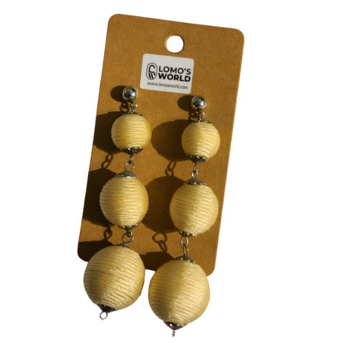 Yellow Thread-Wrapped Ball Drop Earrings