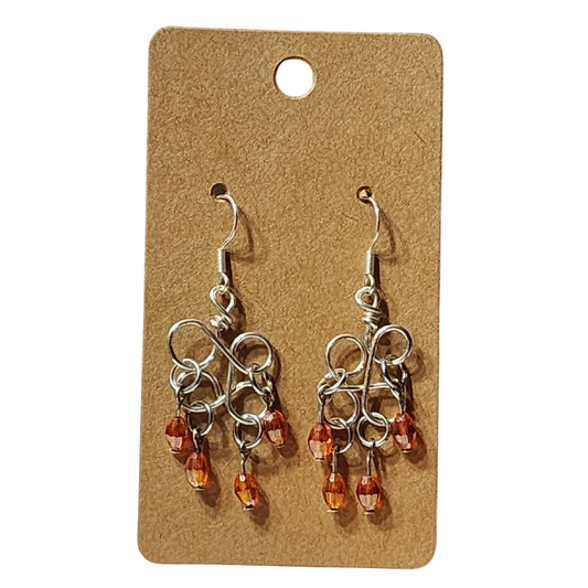 Handcrafted Silver and Amber Dangle Earrings, Pierced