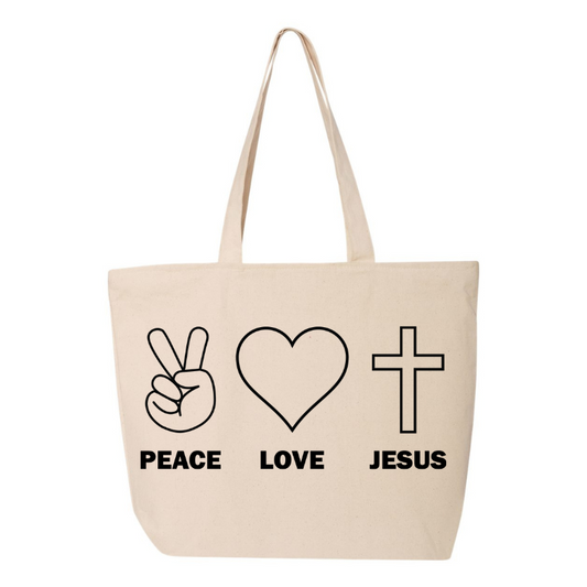 Peace Love Jesus Canvas Tote Bag