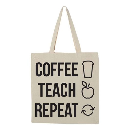 Coffee Teach Repeat Canvas Tote Bag